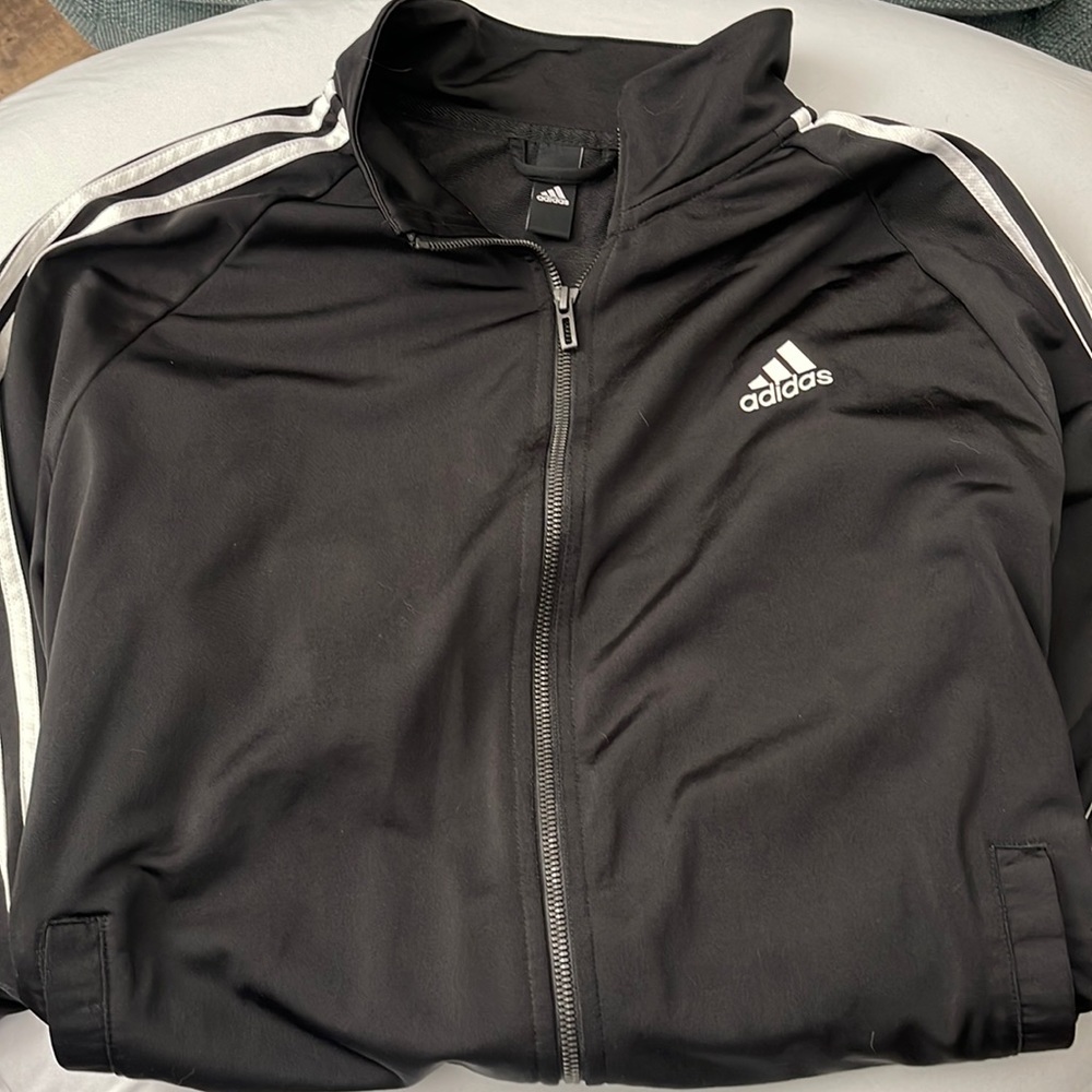 Men's Adidas Track Jacket - Size Large Black w/white stripes